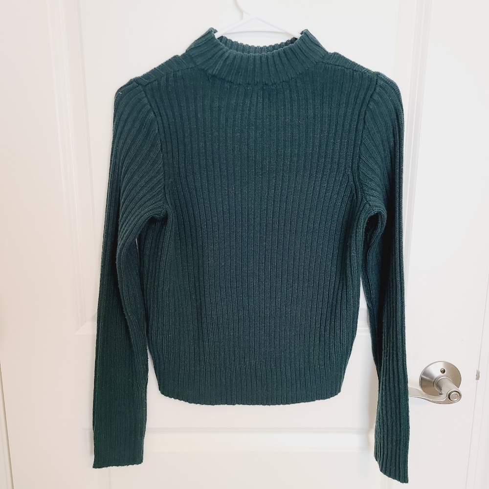 forest green textured mock neck sweater